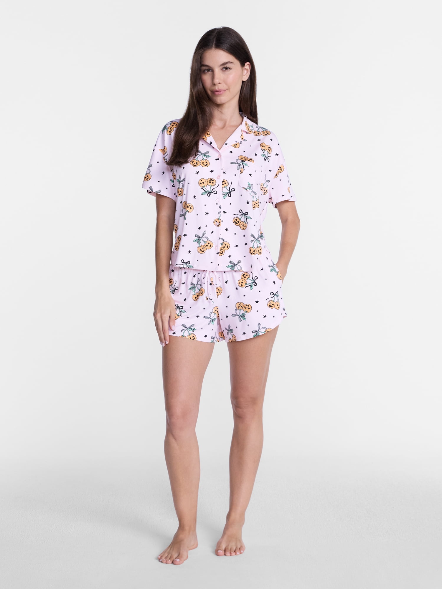 Halloween Women's Notched Top and Shorts Pajama Set from Way to Celebrate, 2-Piece, Sizes XS-3X
