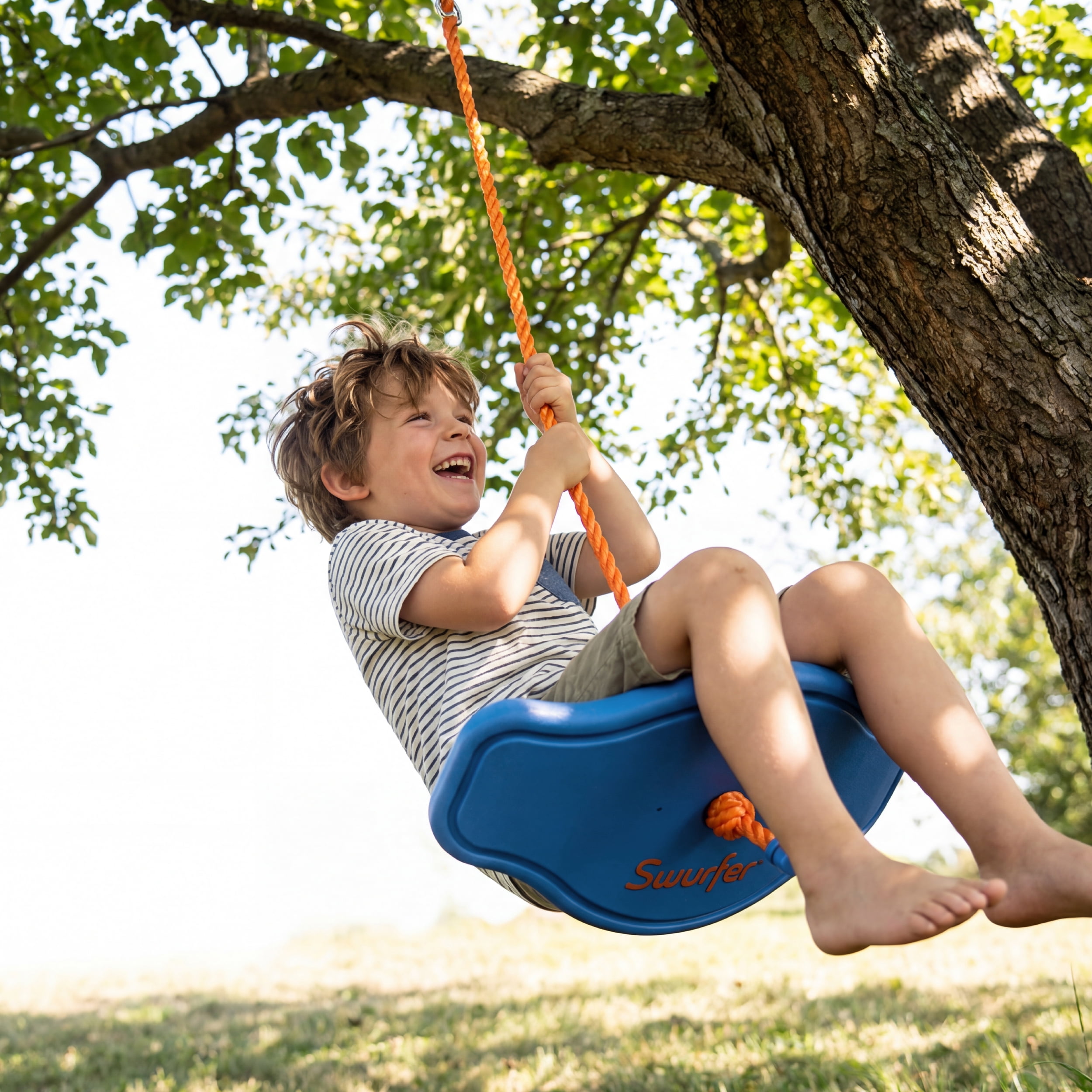 Swurfer Tree Swing Sets for Backyard - Outdoor Swing Seat for Kids, Swingset Outdoor Playset, Easy Installation, Durable, Heavy Duty Braided Rope, Weatherproof, Up to 150 lbs, Ages 4+, Blue/Orange