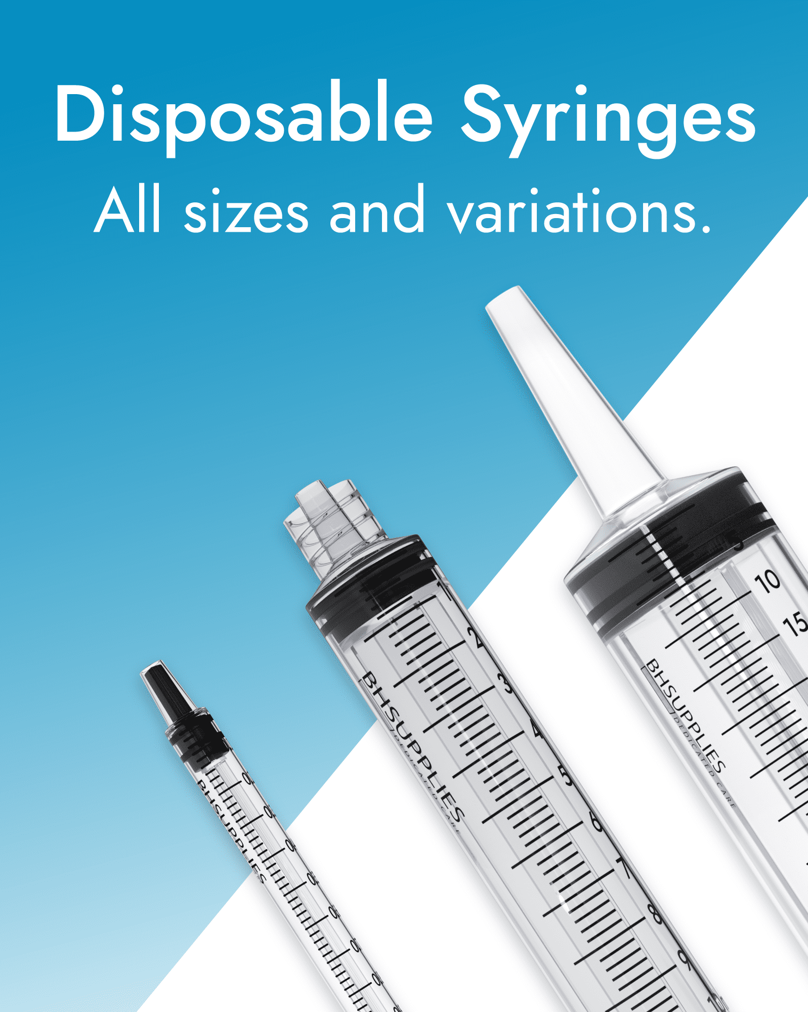 BH Supplies 60mL Syringe Catheter Tip Sterile with Caps - (No Needle) - Sterile, Individually Wrapped - 50 Syringes