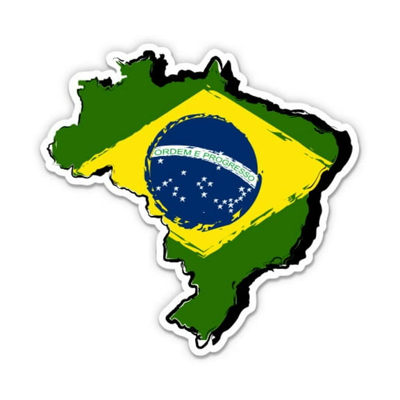 Brazil Flag Country Shape - 3" Vinyl Sticker - For Car Laptop Water Bottle Phone - Waterproof Decal