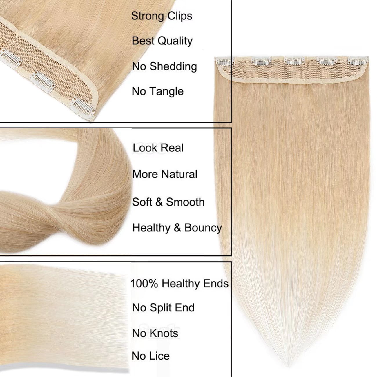 SEGO Blonde Clip in Human Hair Extensions Balayage One Piece Soft Straight 3/4 Full Head Hair Pieces for Women