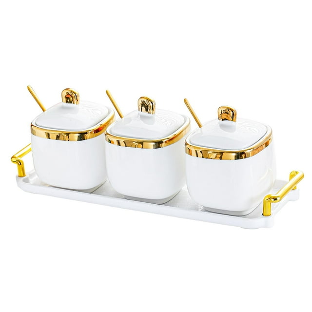 simhoa Condiment Canister Food Storage Container Seasoning Jar for Home Living Room 3 jar gold