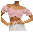 thumbnail image 6 of outfmvch crop tops for women ruffle short sleeve tie up back crop off shoulder womens tops crop tops pink, 6 of 8