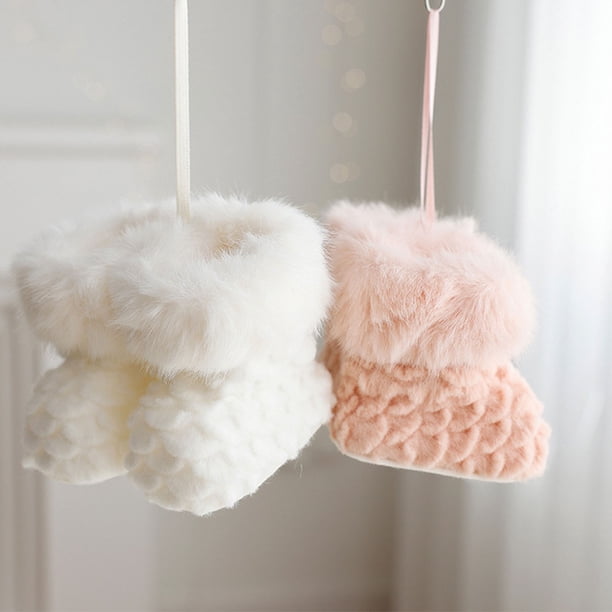 Botas de Navidad Mini de peluche - Colgante de decoraciones para árbol navideño, decoración festiva roja y blanca, pack de 2