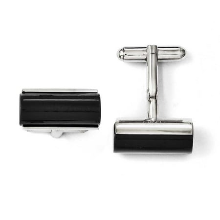 Stainless Steel Black Agate Polished Cuff Links