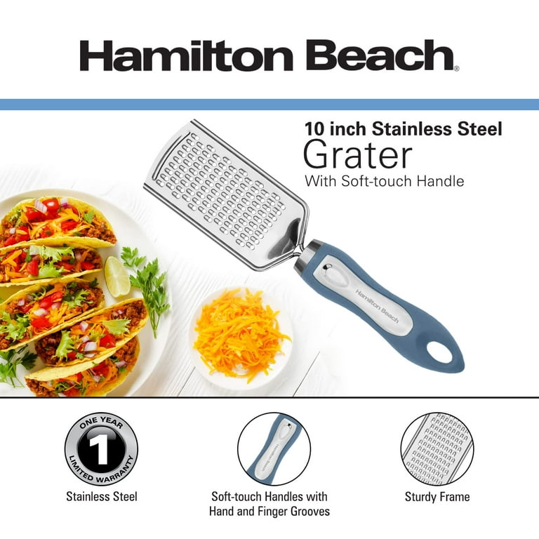 Hamilton Beach Stainless Steel Cheese Grater Sharp Blades 10in soft touch  handle, Non-Slip & Soft Grip, Food Graters for Kitchen, Ginger, Garlic,  Vegetables, & Fruit Slicers Dishwasher Safe-Blue 