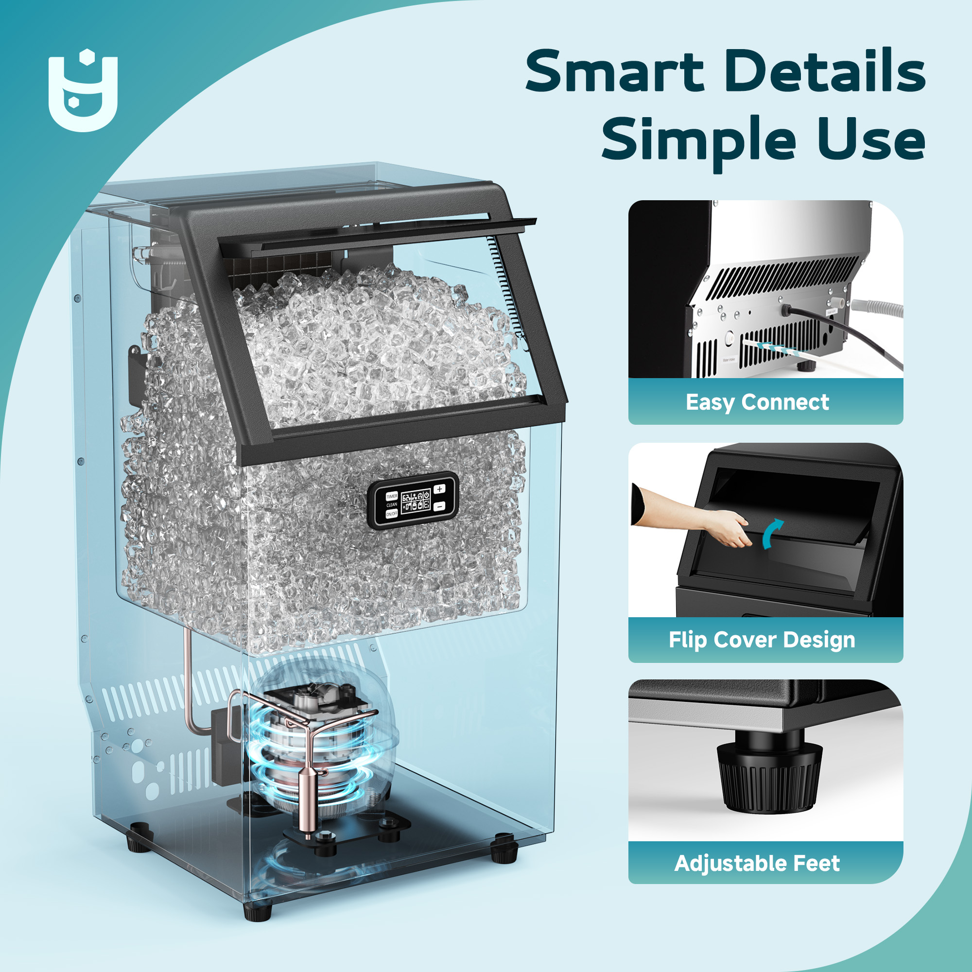 EUHOMY Commercial Ice Maker Machine, 99lbs/24H Stainless Steel Under Counter ice Machine