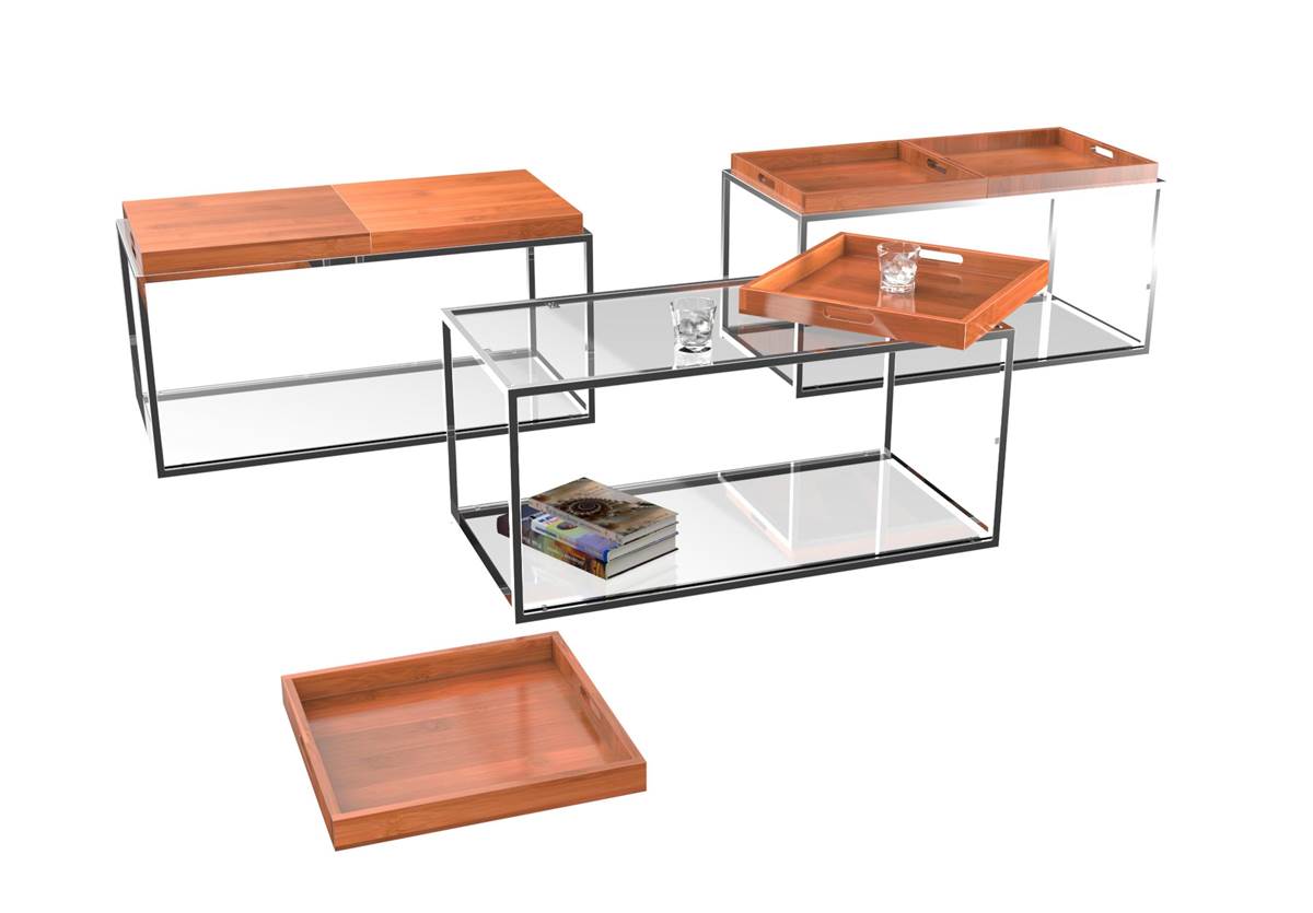 Convenience Concepts Palm Beach Glass Coffee Table w/ Serving Tray - Bamboo - image 3 of 5