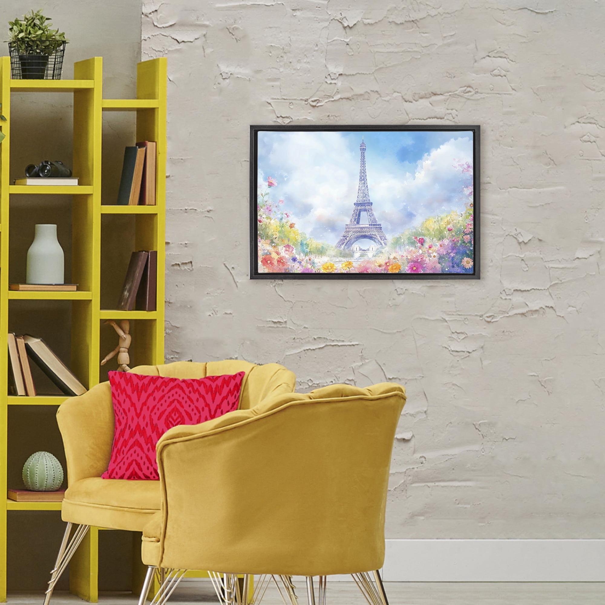 Stupell Industries Rainbow Spring at Eiffel Tower Black Framed Floater Canvas Wall Art, design by Creative Studio