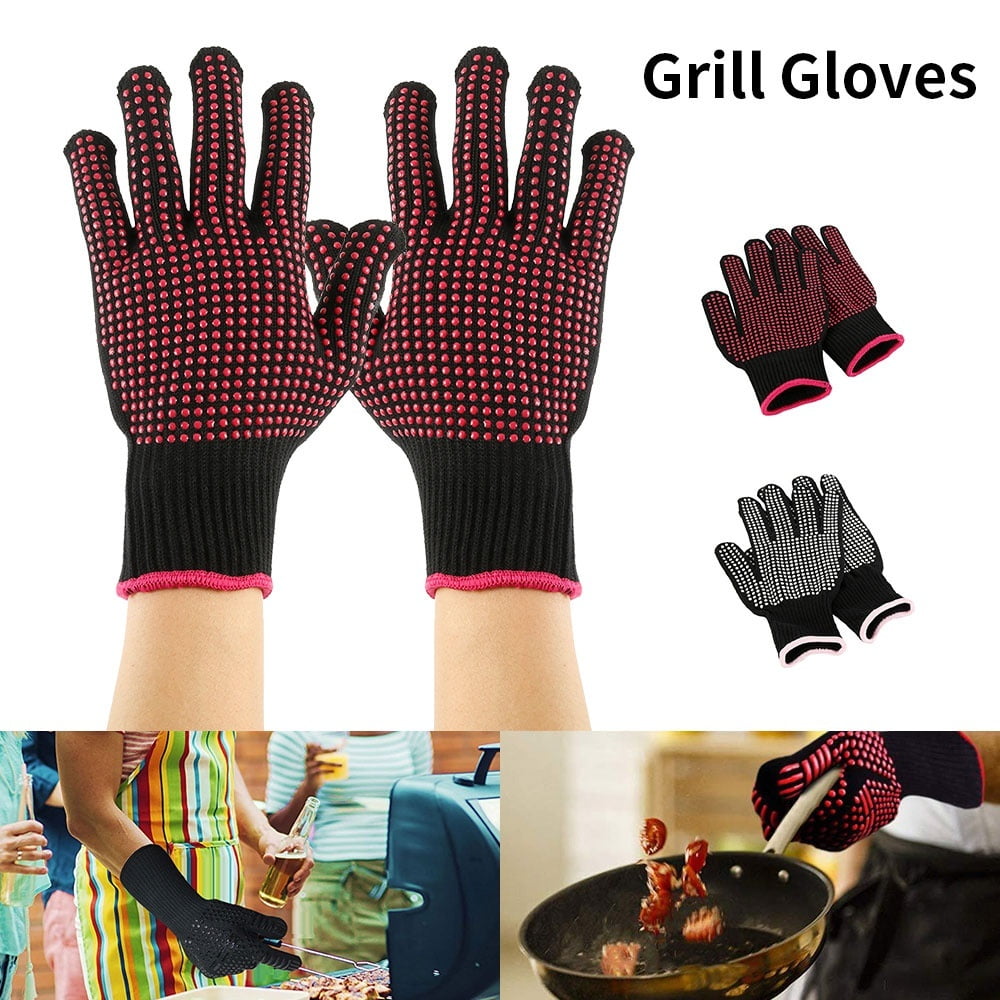 1 Pair Baking Grilling Oven Gloves Heat Resistant BBQ Gloves Mitts Anti