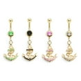 thumbnail image 1 of 14G Surgical Steel Gold IP Anchor Belly Button Ring CZ Dangling Curved Barbell Navel Rings Belly Piercing Jewelry 3/8", 1 of 5