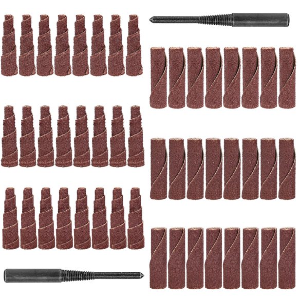 NuoDunco 50Pcs 2 Inch Sand Paper Abrasive Cartridge Rolls Cone Cylinder Rotary Flap Disc 1/4" Die Grinder Sanding Disc Grinding Bits Drum Sanders for Wood Metal Fiberglass