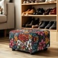 thumbnail image 4 of Xixirimido Retro Boho Mandala Hibiscus Floral Pattern Ottoman Slipcover Form-Fit Stretch Footstool Cover for Leather/Fabric Ottomans, Non-Slip Bottom & Living Room/Bedroom Use, Large, 4 of 7