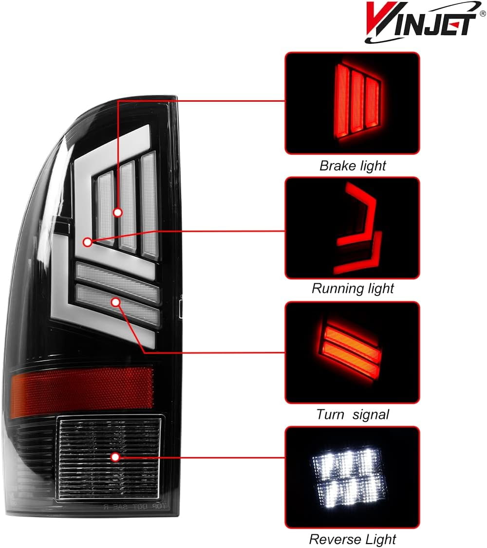 1 Pair LED Tail Lights for 2005-2015 Toyota Tacoma,Sequential Turn Signal Rear Lights,Glossy Black & Clear Lens