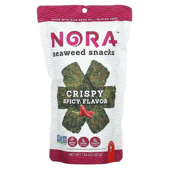 Nora Snacks, Seaweed Snacks, Crispy Spicy, 1.13 oz Pack of 2