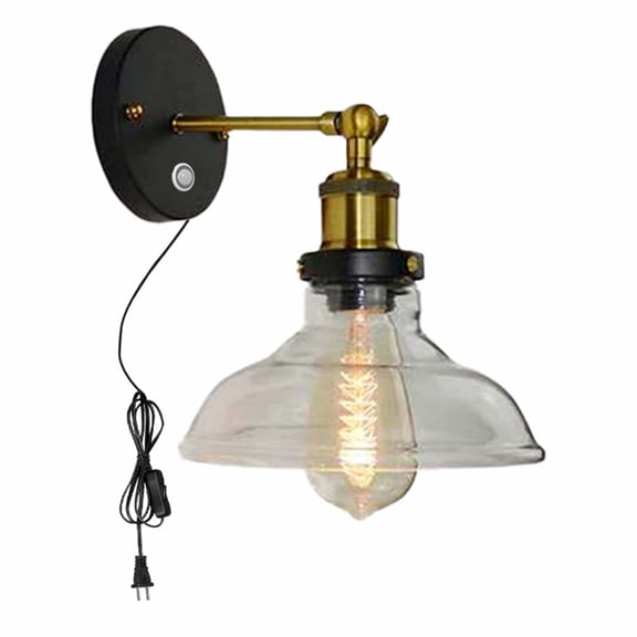 KAYYELAMP Timer Set PIR Motion Sensor Wall Sconces UL 5.9 Ft Plug in Cord E26 Base Retro Design Clear Glass Lamp Shade Metal Wall Light Fixture for Hallway Hotel Balcony Entrance(No Bulb)