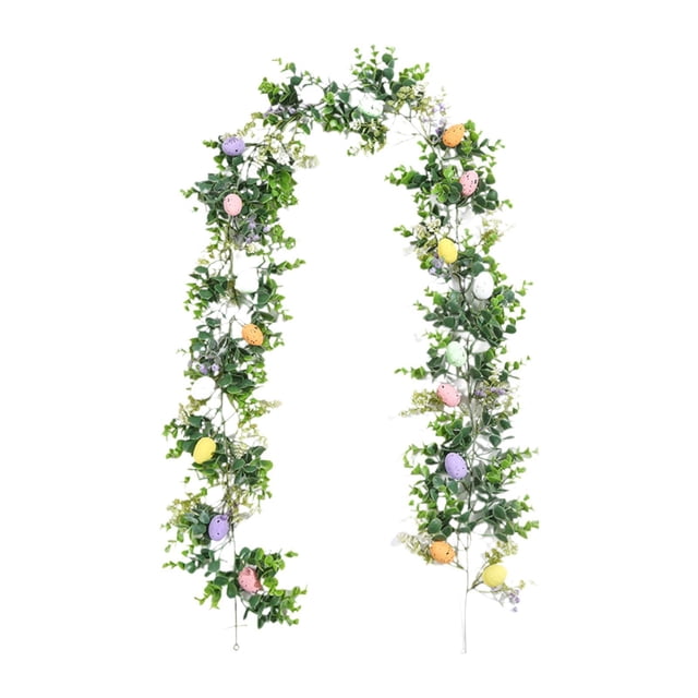 Guirnalda artificial de Pascua, guirnalda verde con huevos de Pascua, guirnalda floral para B