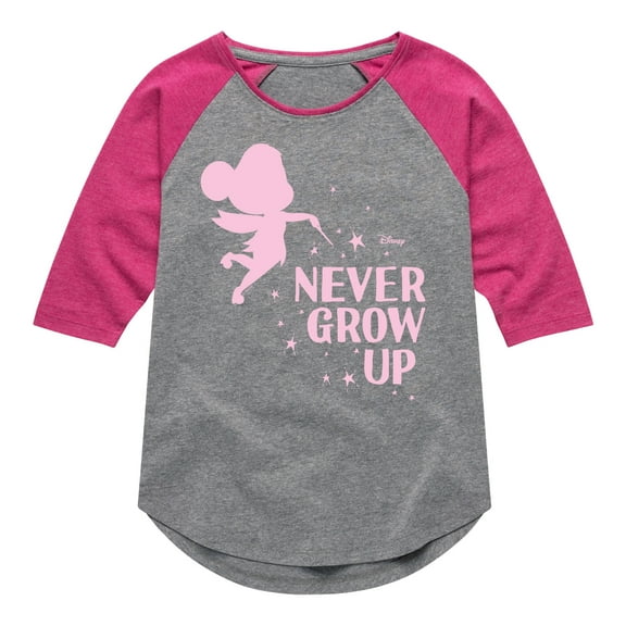 Tinker Bell - Never Grow Up  - Toddler And Youth Girls Raglan Graphic T-Shirt