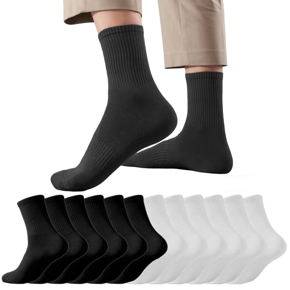 LDU Men's Crew Socks with Non-Slip Sole, Solid Color Cotton Athletic Socks with Moisture-Wicking for Sports & Daily Use, 6 Pairs