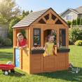 thumbnail image 7 of Dateyes Kids Wooden Playhouse 4x4FT Indoor Outdoor Cottage with Kitchen Sink, Blackboard & Doorbell, 7 of 7