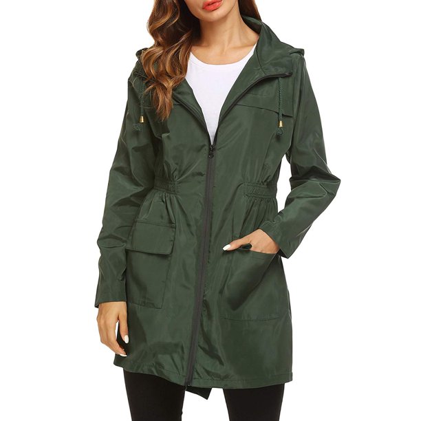 Chaqueta con capucha para mujer Impermeable de manga larga con cintura elástica y cremallera Gabardi Abanopi Pequeña