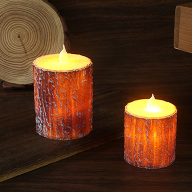 Oioii 2-Piece Flameless Candle Lights Set - 1 Large 1 Small Pines Bark Design, Flickering LED Candles, Battery-Powered, Perfect for Christmas Winter Holiday Decorations, Cozy Ambiance Maker