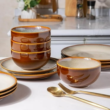 Elegant Reactive Glaze Ceramic Dinnerware Set 12-Piece Shatterproof Scratch Resistant Dishwasher Microwave Oven Safe for 4