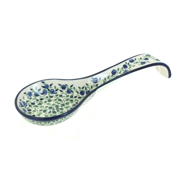 Blue Rose Polish Pottery Porcelain Vine Large Spoon Rest