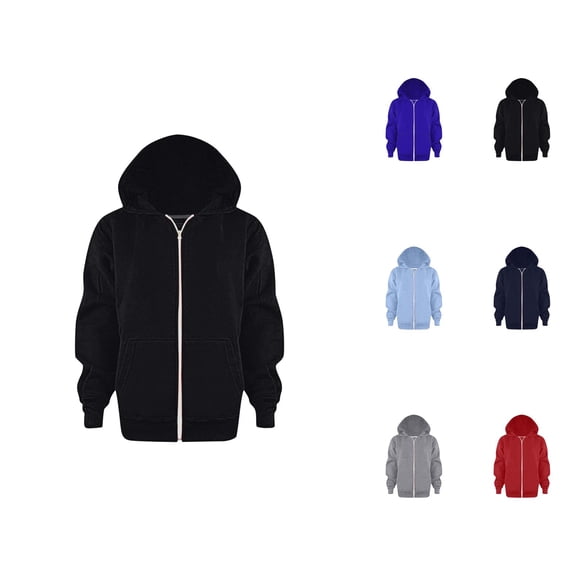 Kids Plain Basic Zip Up Hoodie Long Sleeve Fall Winter Hooded Sweatshirt with Pockets for Boys Girls Jacket Coat