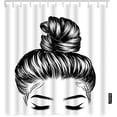 thumbnail image 2 of Girl Bath Shower Curtain Set Sketch of Woman Fashion Bun Perfect Eyebrow Eyelash Shower Curtains Home Decorative Extra Long Polyester Fabric Shower Curtain with Hooks 72x72 Inch Black White, 2 of 5