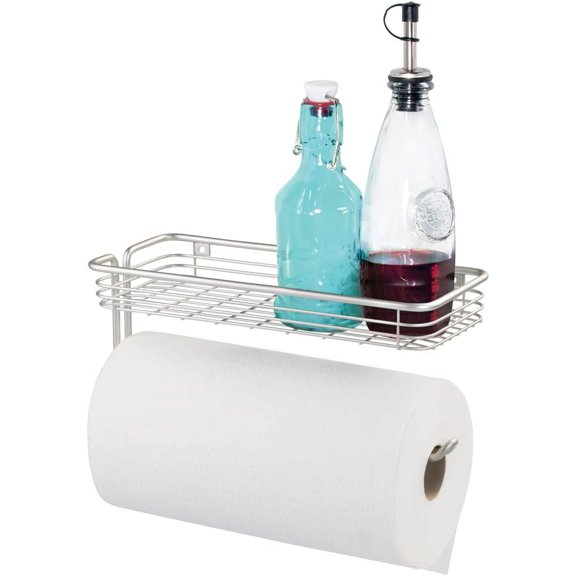 Classico Steel Wall Mounted Paper Towel Holder with Shelf Paper Towel Dispenser for Kitchen, Bathroom, Laundry Room, Garage, Office , Satin