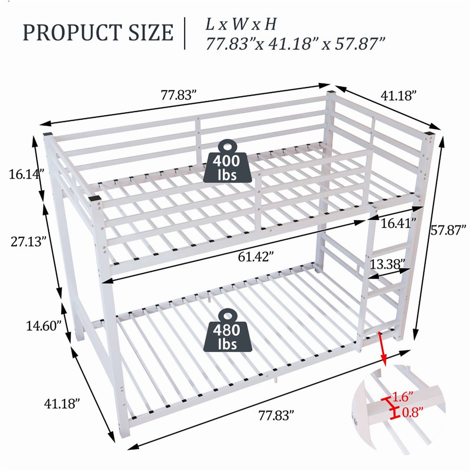 Twin-Over-Twin Heavy Duty Metal Teens Bunk Bed with Built-In Ladder, Noise-Free Kids Bed Frame with High Guardrail