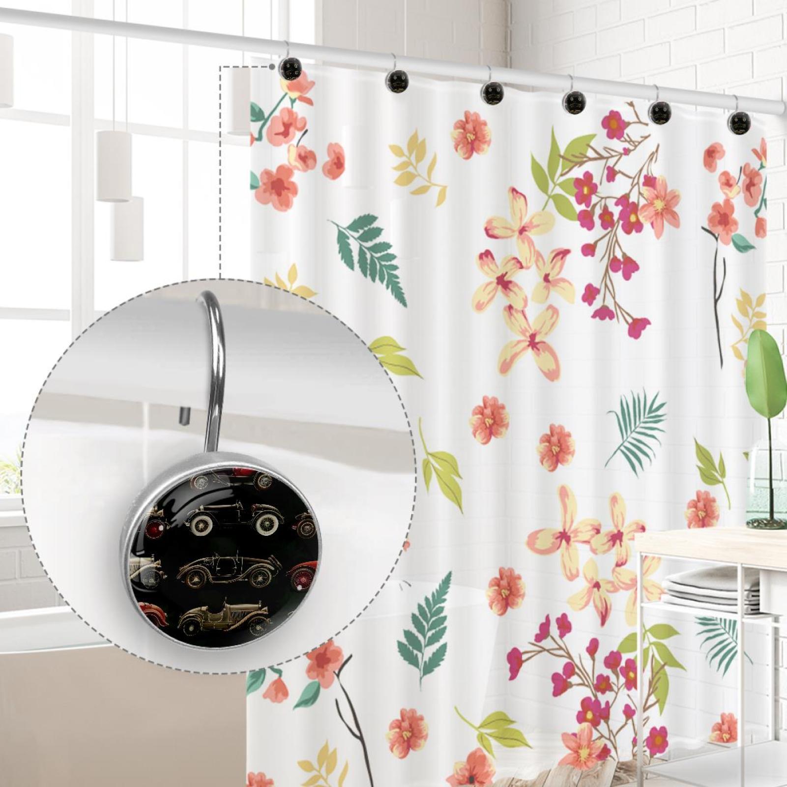 Vintage Car Shower Curtain Hooks Round Crystal Glass, Set of 12 Shower Curtain Rings - Shower Hooks for Curtain Shower Rings