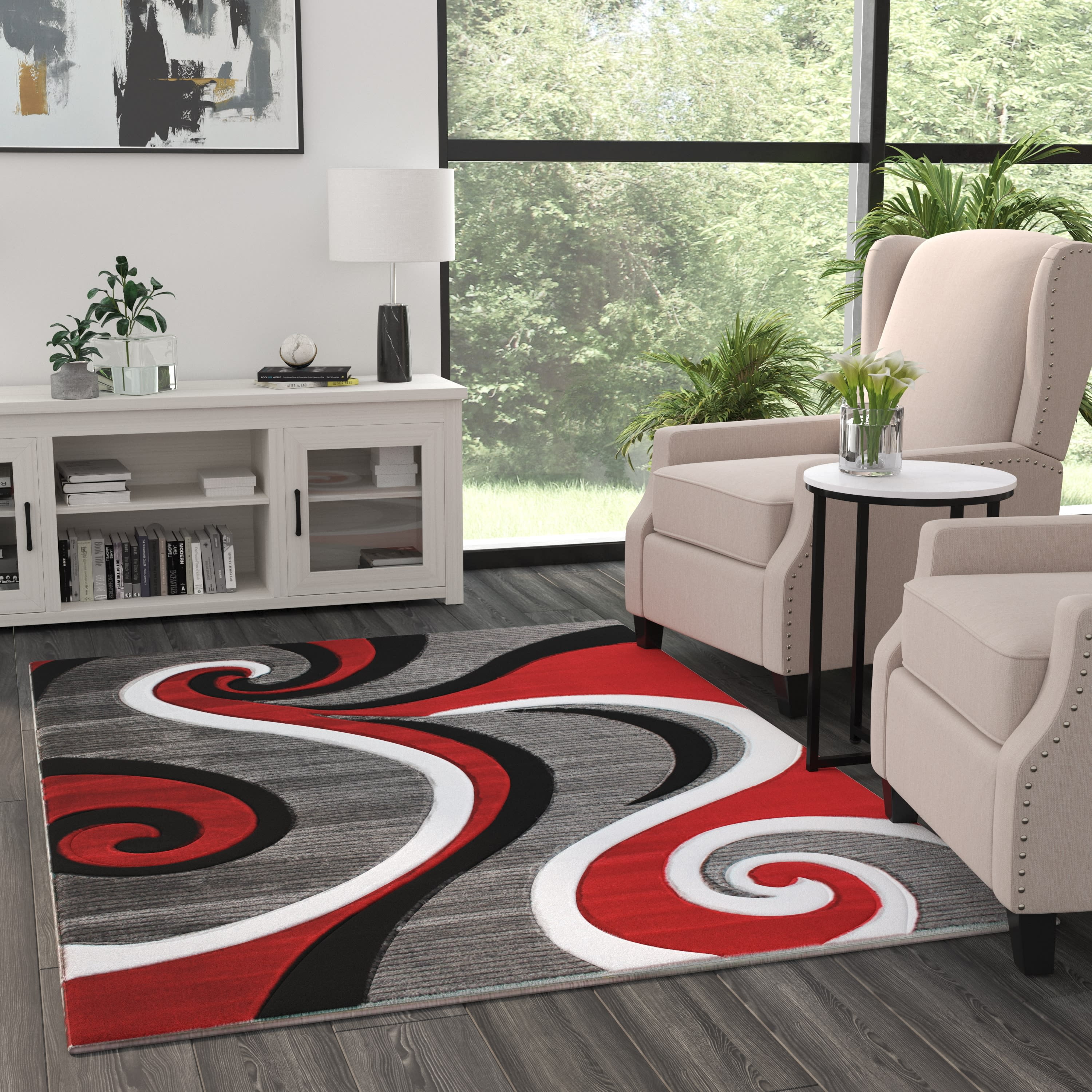 Masada Rugs High Quality Hand Carved Area Rug Modern Contemporary Red