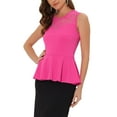 thumbnail image 4 of Allegra K Women's Peplum Round Neck Lace Sheer Sleeveless Blouse S Hot Pink, 4 of 6