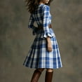 thumbnail image 6 of AUNVITO Women's Plaid Pleated Dress with Round Neck and Bell Sleeves Mid-Length Casual Style, 6 of 8