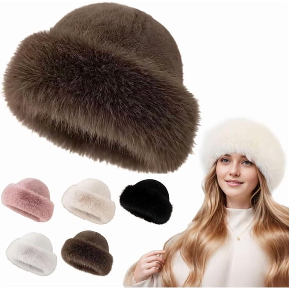 Faux Fur Bucket Hat, Womens Winter Plush Fluffy Furry Mink Hats Warm Thickened Fisherman Cap for Girls Women (Brown)