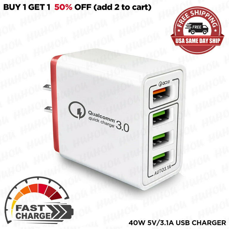  USB Charger 40W QC3.0 USB Wall Charger, 5V/3.1A 4-Port Charging  Block Fast USB Wall Plug for iPhone 12 Pro Max/Mini/11/XS Max/XR/X/8/7/6,  iPad, Samsung S8/S9, Note8/9, LG, HTC, Moto, Switch and More 