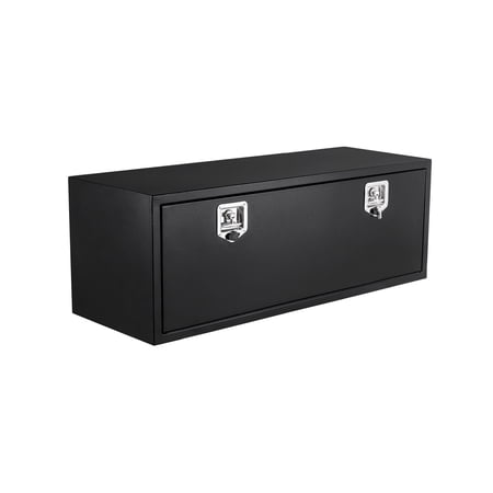 30 Inch Underbody Truck Tool Box, Black Steel Trailer Storage Chest with T-Handle Latch, Lock and Keys, Waterproof Diamond Plate Organizer for Pickup Bed, RV, Trailer, Van