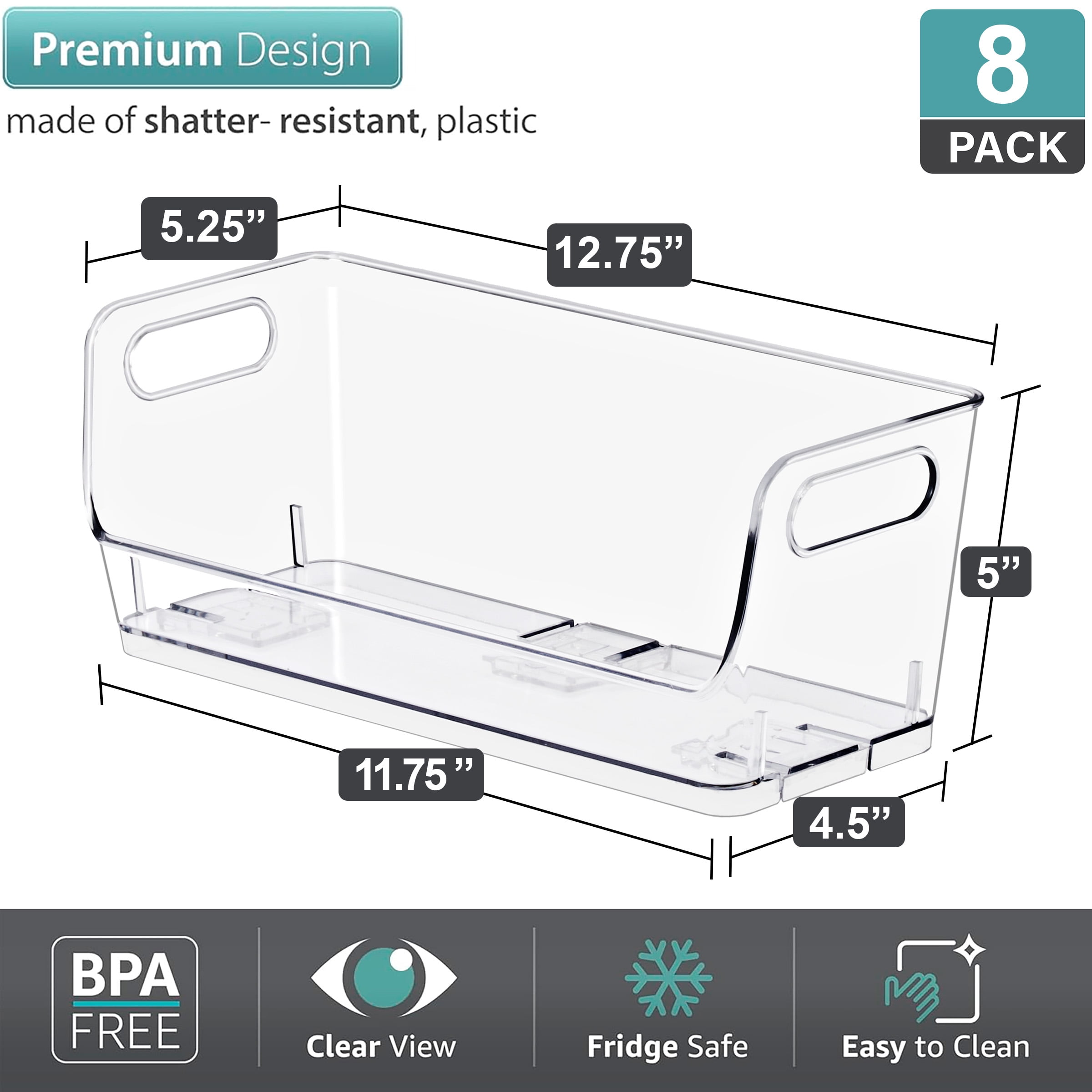 Sorbus Small Acrylic Storage Bins, Clear Stackable Narrow Pantry Organizer Bins, 8 Pack