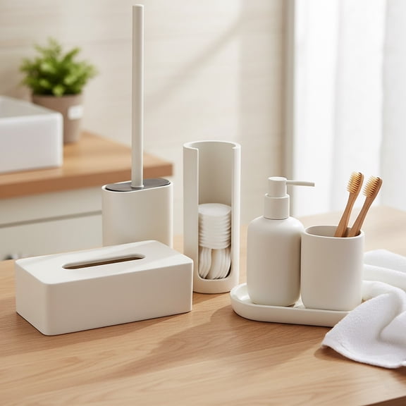 6-Piece Beige Bathroom Accessory Set