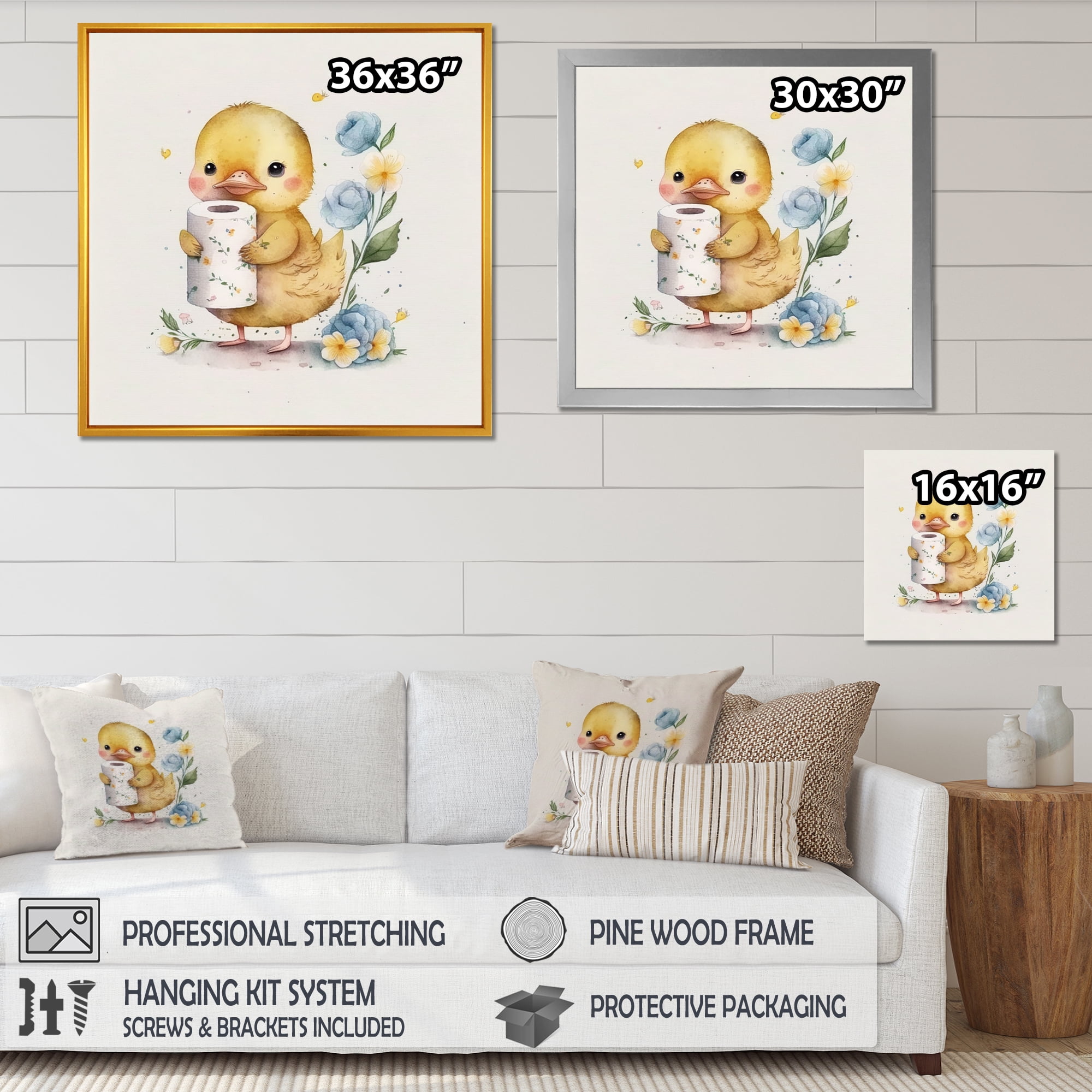 Designart Chick With Roll Of Toilet Paper And Flowers I Canvas Wall Art