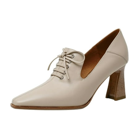 

Cathalem Women s Retro English Style Pointed Thick Heel French Single Shoes A 37