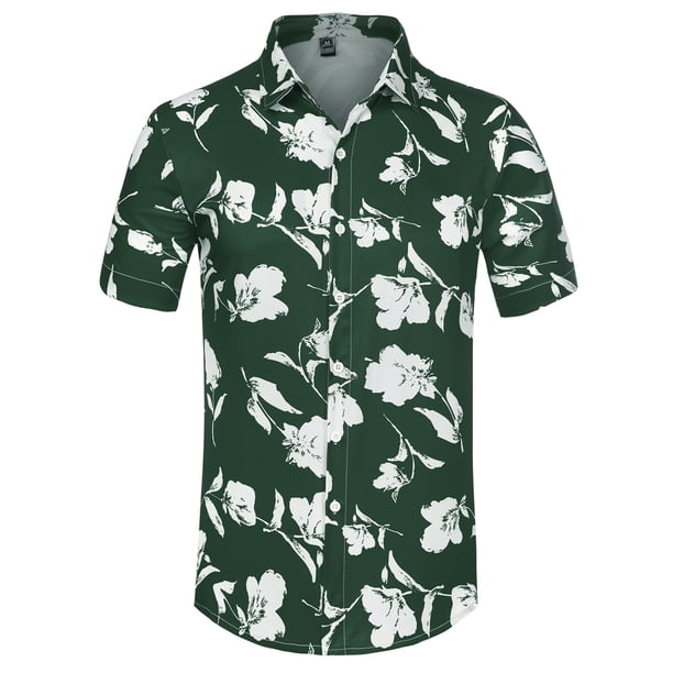 Lars Amadeus Camisa tropical de playa con botones y manga corta con estampado floral hawaiano para hombre Verde blanco XL