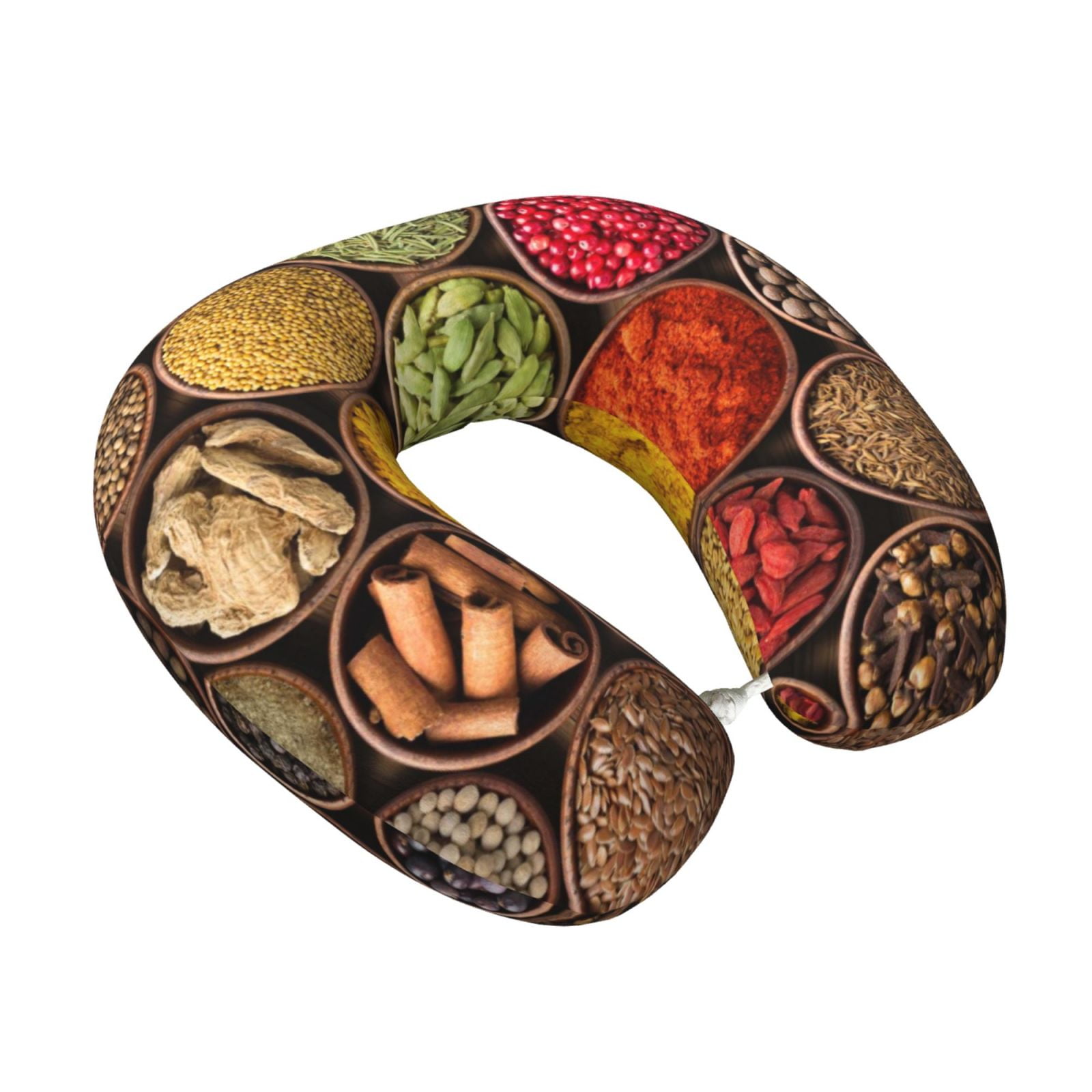 Xecao Spices And Herbs Print Memory Foam Cervical Neck Pillow Versatile U-Shaped Pillows for Home,Office,Camping,Travelling,Soft Washable Cover