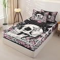 thumbnail image 2 of Homewish Skull Skeleton Zipper Full Size Comforter Sets with Fitted Sheet and 2 Pillowcases,Pink Floral Mushrooms Zipper Bedding Set,Halloween Bed Set,Black Reversible,4pcs, 2 of 8