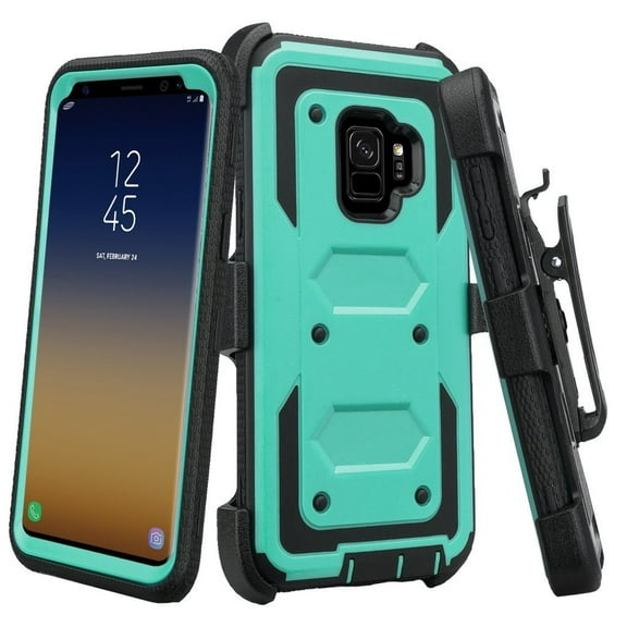 SOGA Cover for Samsung Galaxy S9 Plus Case [TriGuard] Shockproof Rugged Hybrid Armor Case Cover with Belt Clip Holster - Teal
