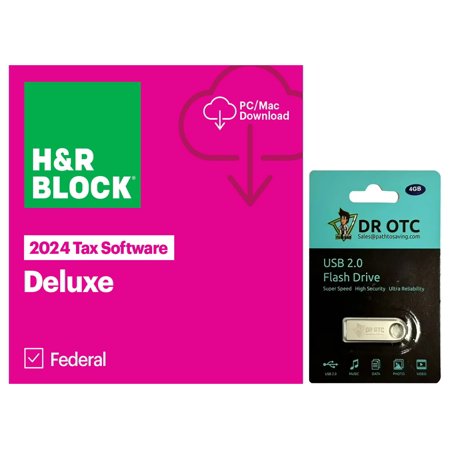 H&R Block - Tax Software 24 Deluxe Win/Mac WAL ESD - BONUS FREE Dr OTC USB Drive 4GB