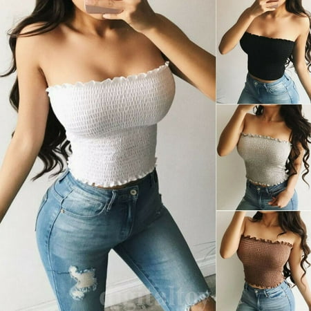 

SUNSIOM Women Off Shoulder Elastic Tube Tops Bra Blouse Bandeau Strapless Crop Top Shirt