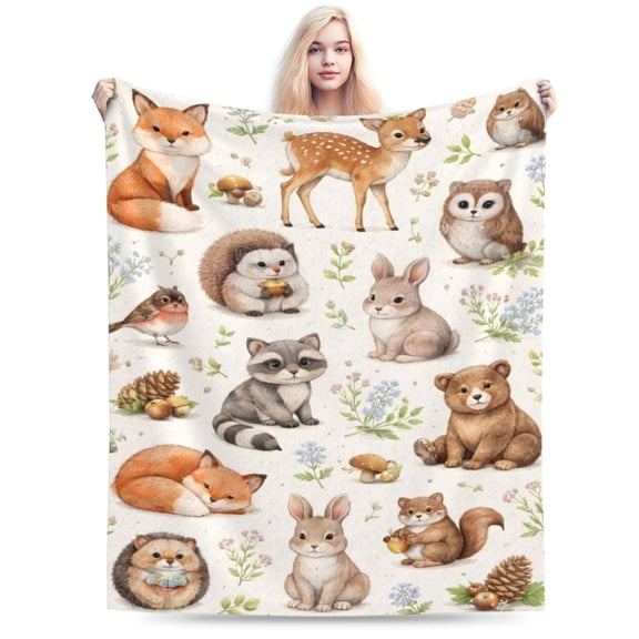 Woodland Forest Animals Blanket, Rustic Wildlife Throw, Cottagecore Nature Fleece Blanket for Easter Spring Farmhouse Home Decor Gift 50x40